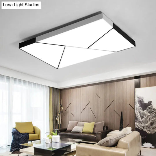 Modern Metal Led Flush Mount Light | Black & White Rectangular Ceiling Fixture Warm/White Acrylic
