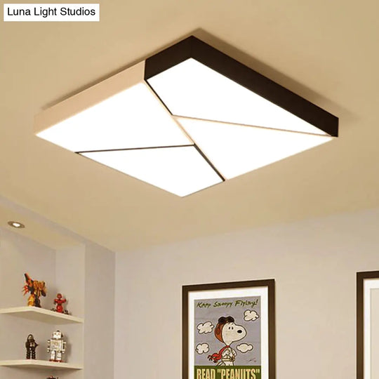 Modern Metal Led Flush Mount Light | Black & White Rectangular Ceiling Fixture Warm/White Acrylic