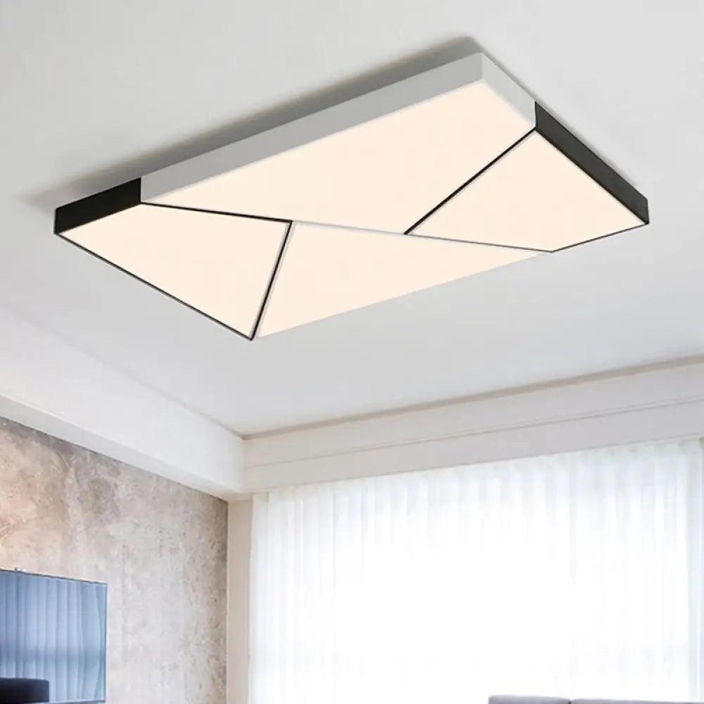 Modern Metal Led Flush Mount Light | Black & White Rectangular Ceiling Fixture Warm/White Acrylic