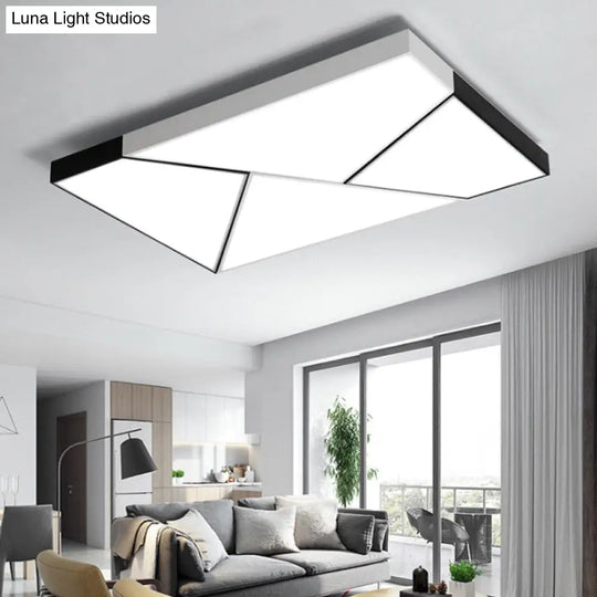 Modern Metal Led Flush Mount Light | Black & White Rectangular Ceiling Fixture Warm/White Acrylic