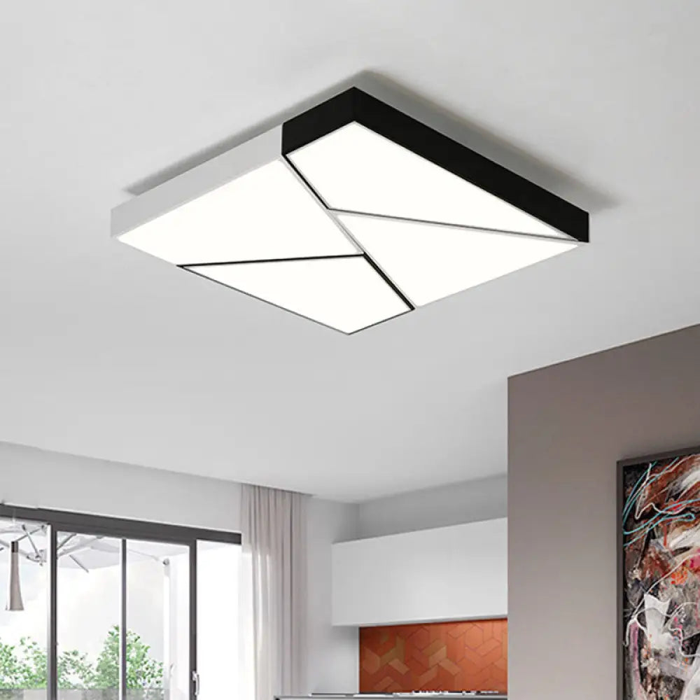 Modern Metal Led Flush Mount Light | Black & White Rectangular Ceiling Fixture Warm/White Acrylic