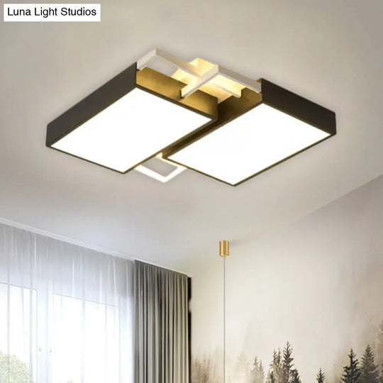 Modern Metal Led Flush Mount Light In Black/Gold Finish 16/19.5 Width With Warm/White