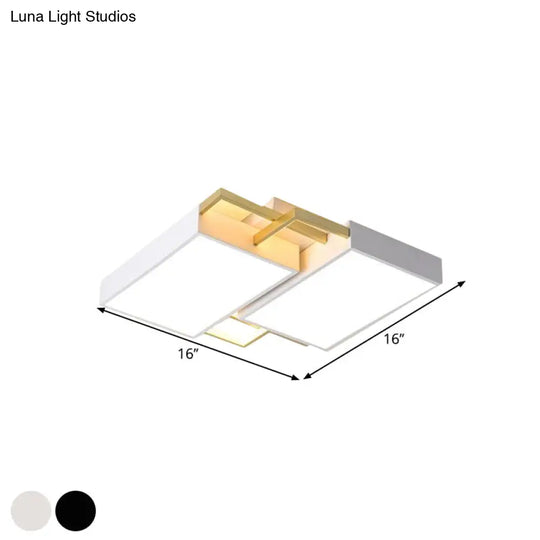 Modern Metal Led Flush Mount Light In Black/Gold Finish 16/19.5 Width With Warm/White