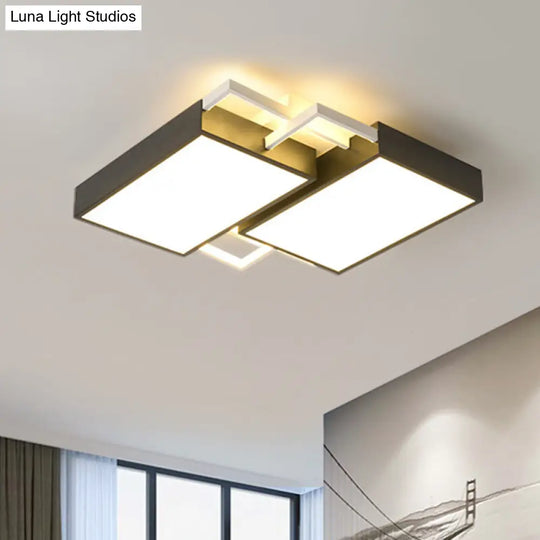 Modern Metal Led Flush Mount Light In Black/Gold Finish 16/19.5 Width With Warm/White Black / 16