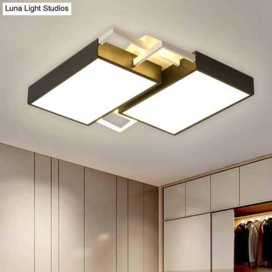 Modern Metal Led Flush Mount Light In Black/Gold Finish 16/19.5 Width With Warm/White