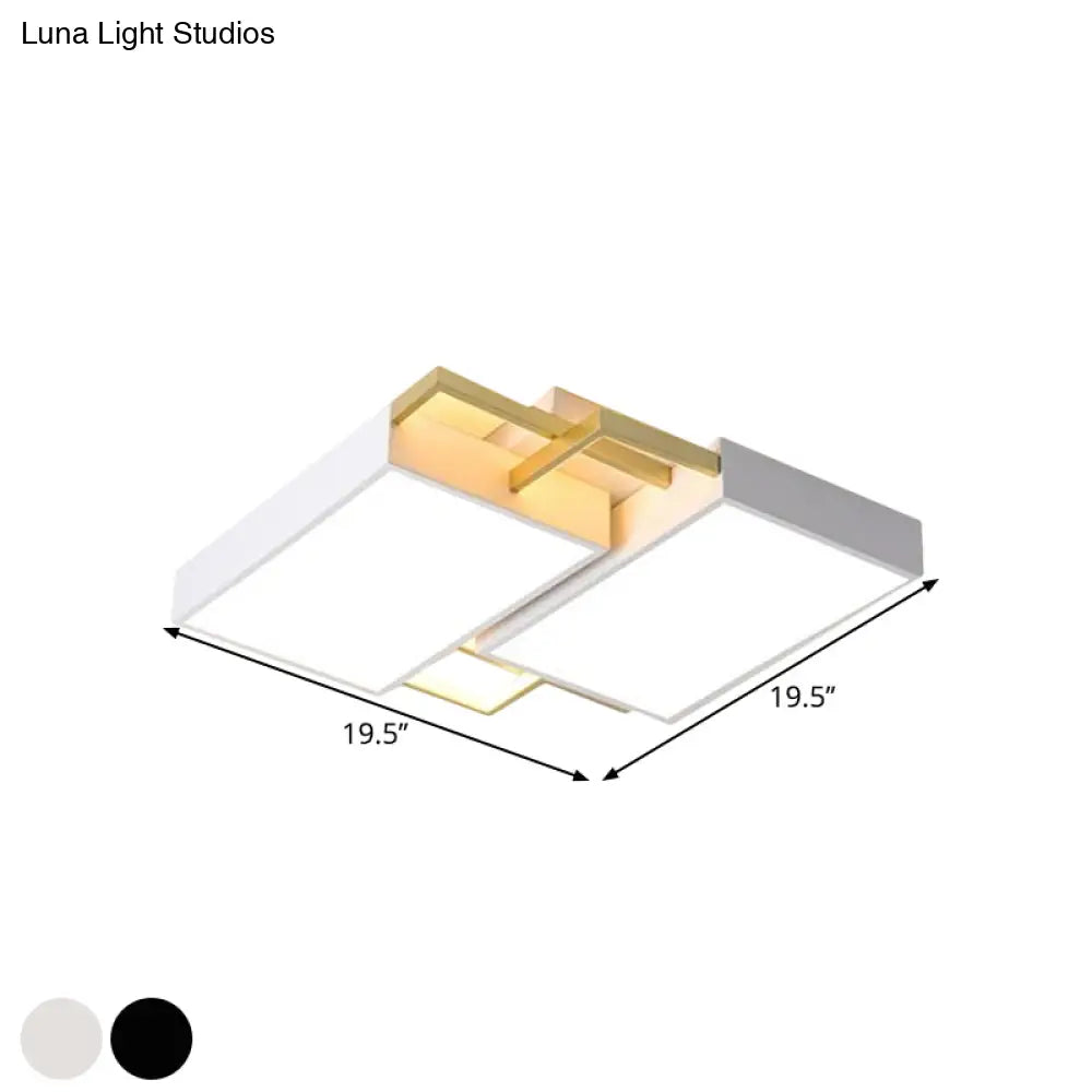 Modern Metal Led Flush Mount Light In Black/Gold Finish 16’/19.5’ Width With Warm/White