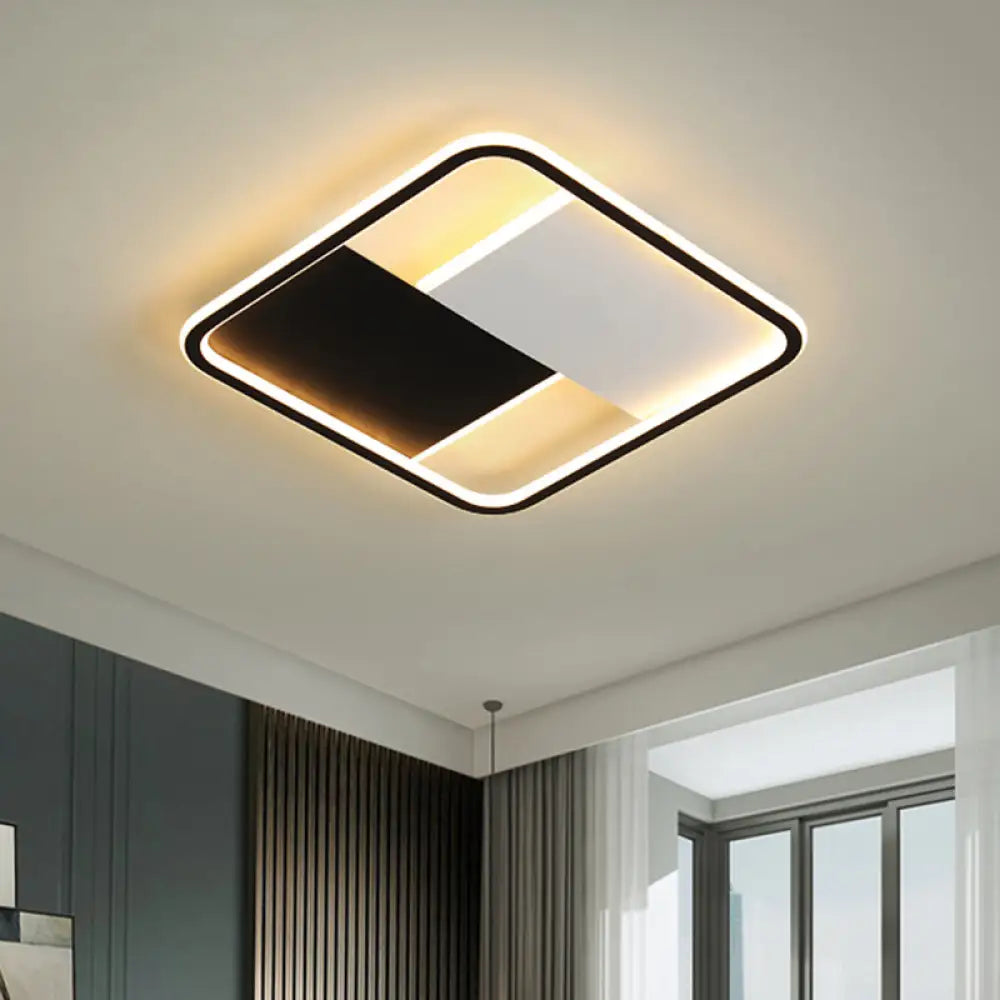 Modern Metal Led Flushmount Ceiling Light For Dining Room - Mosaic Square Black