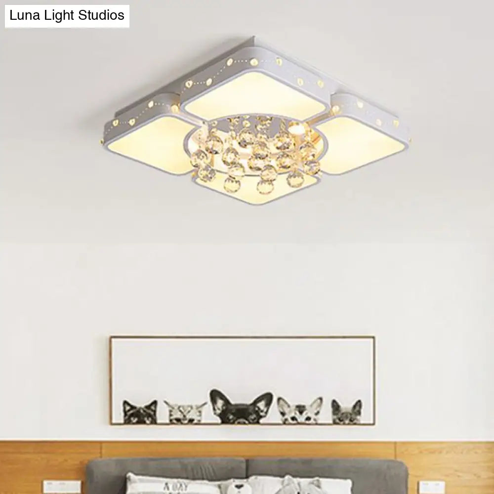 Modern Metal Led Flushmount Lamp With Crystal Ball - White Ceiling Light Fixture (19.5/23.5/35.5 W)