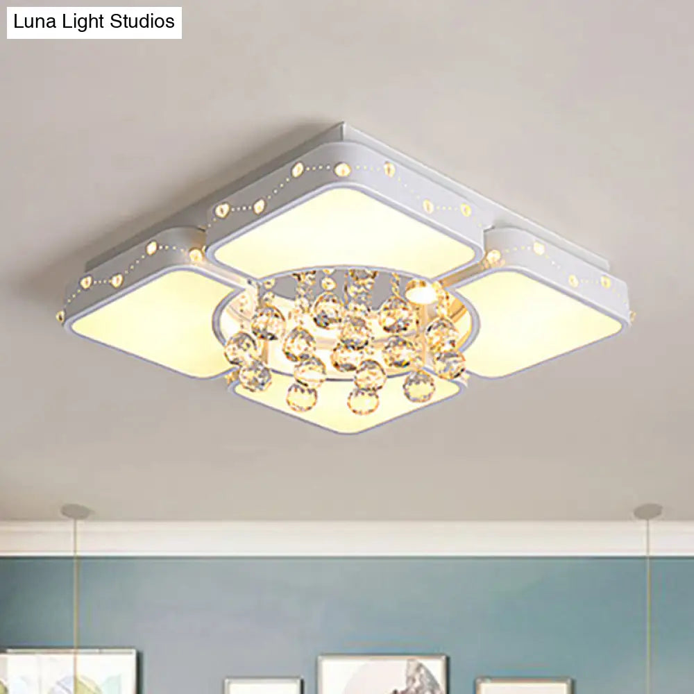 Modern Metal Led Flushmount Lamp With Crystal Ball - White Ceiling Light Fixture (19.5/23.5/35.5 W)