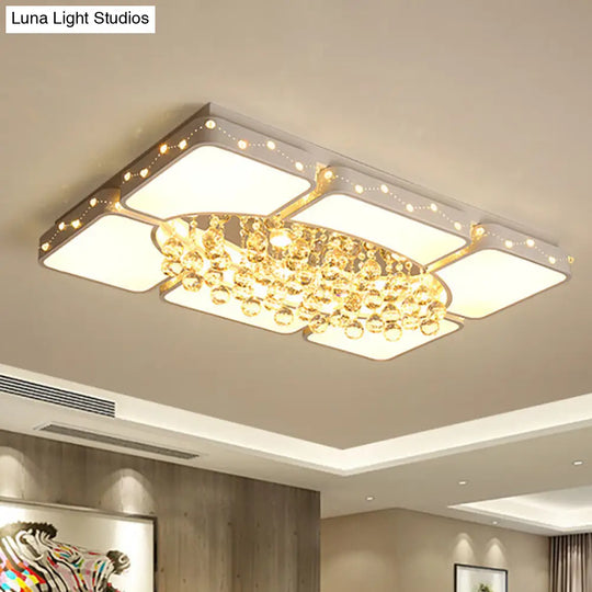 Modern Metal Led Flushmount Lamp With Crystal Ball - White Ceiling Light Fixture (19.5/23.5/35.5 W)