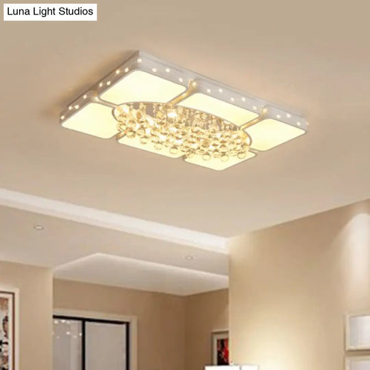 Modern Metal Led Flushmount Lamp With Crystal Ball - White Ceiling Light Fixture