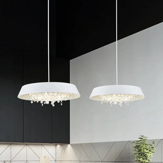 Modern Metal Led Hanging Lamp: Circular Tray Design With Crystal Drop & Down Lighting In Warm/White