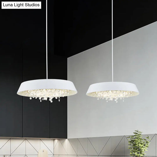 Metal Led Hanging Lamp - Modern Contemporary Circle Tray Design With Crystal Drop Warm/White Light