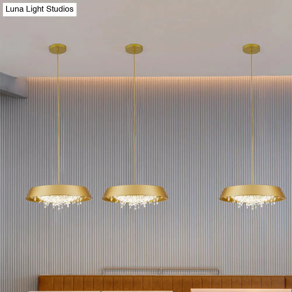 Modern Metal Led Hanging Lamp: Circular Tray Design With Crystal Drop & Down Lighting In Warm/White