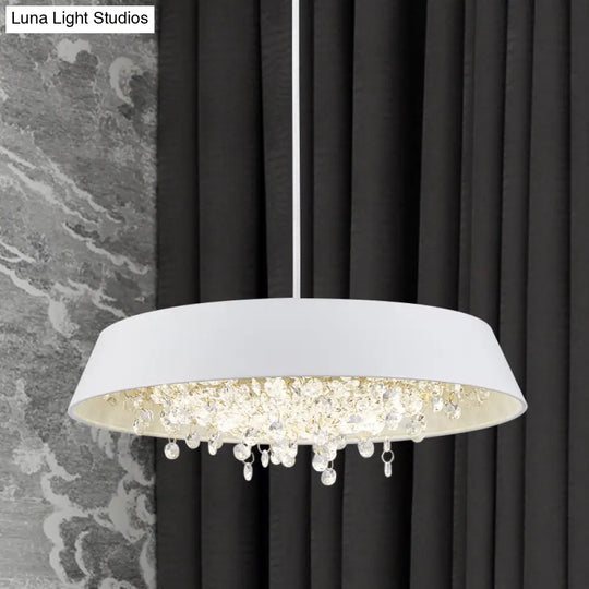 Modern Metal Led Hanging Lamp: Circular Tray Design With Crystal Drop & Down Lighting In Warm/White