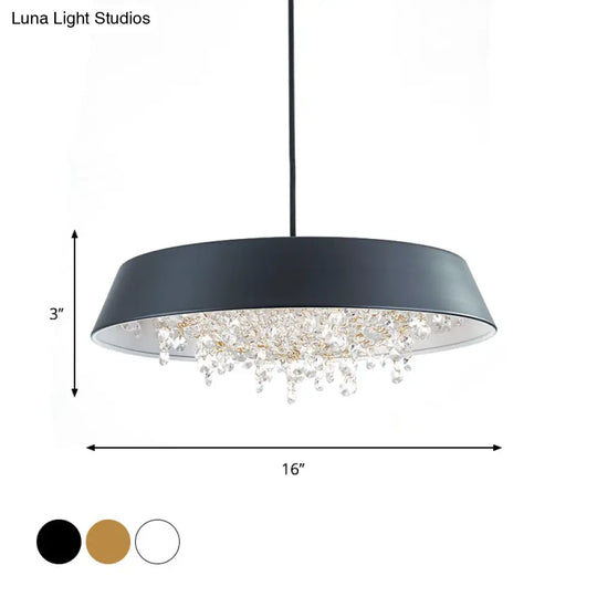 Modern Metal Led Hanging Lamp: Circular Tray Design With Crystal Drop & Down Lighting In Warm/White