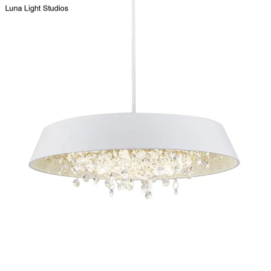 Modern Metal Led Hanging Lamp: Circular Tray Design With Crystal Drop & Down Lighting In Warm/White