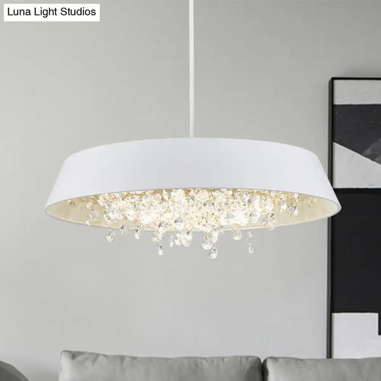 Metal Led Hanging Lamp - Modern Contemporary Circle Tray Design With Crystal Drop Warm/White Light