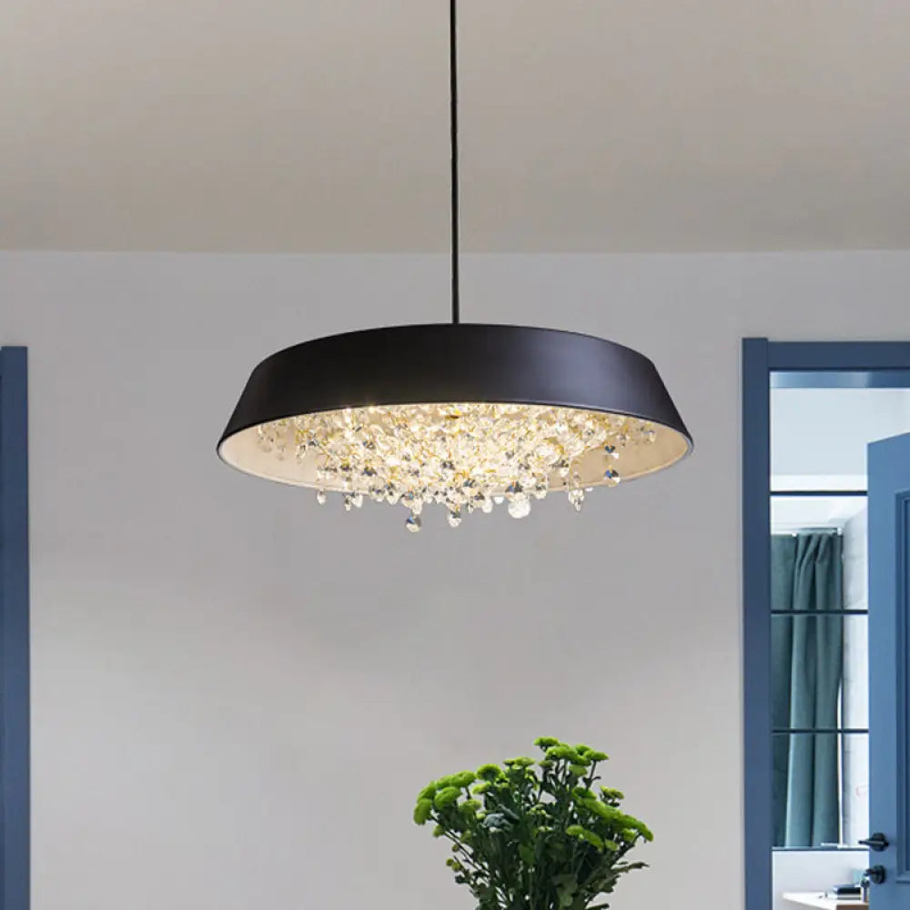 Modern Metal Led Hanging Lamp: Circular Tray Design With Crystal Drop & Down Lighting In Warm/White