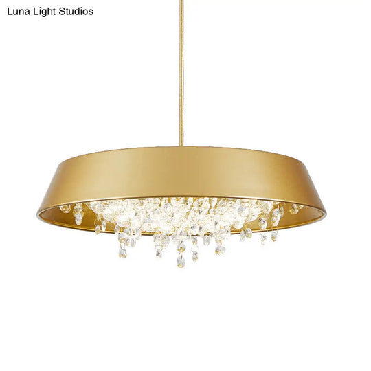 Metal Led Hanging Lamp - Modern Contemporary Circle Tray Design With Crystal Drop Warm/White Light