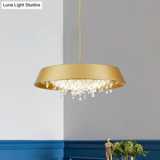 Metal Led Hanging Lamp - Modern Contemporary Circle Tray Design With Crystal Drop Warm/White Light