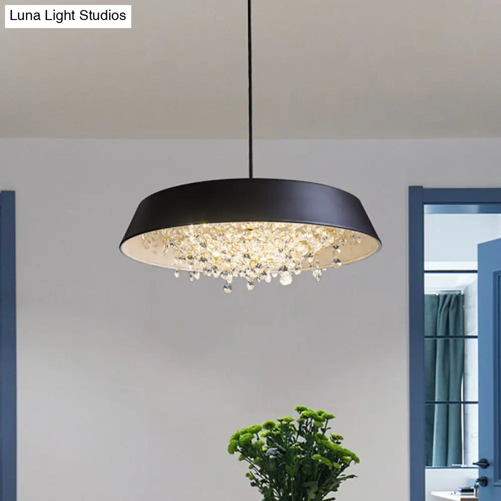 Metal Led Hanging Lamp - Modern Contemporary Circle Tray Design With Crystal Drop Warm/White Light