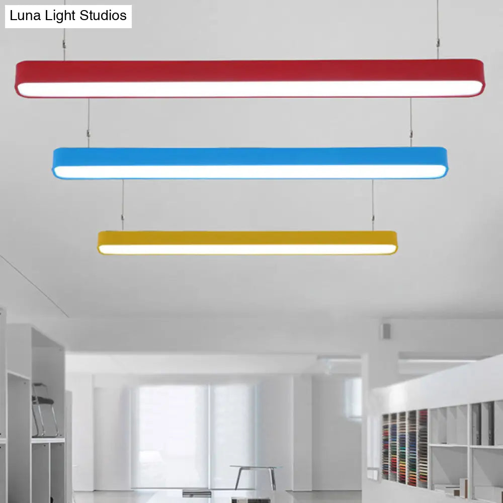 Contemporary Metal Led Hanging Lamp - Tubular Pendant Light For Dining Room Red/Blue/Yellow