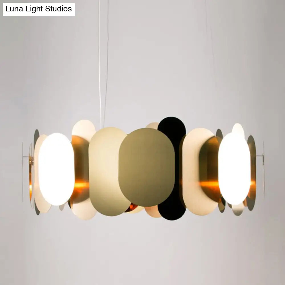 Oval Panel Metal Led Pendant Ceiling Light In Brass With White & Warm - Modernist Living Room