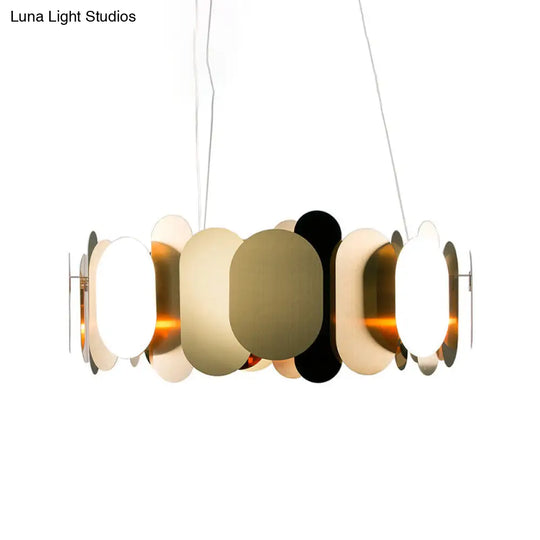 Oval Panel Metal Led Pendant Ceiling Light In Brass With White & Warm - Modernist Living Room