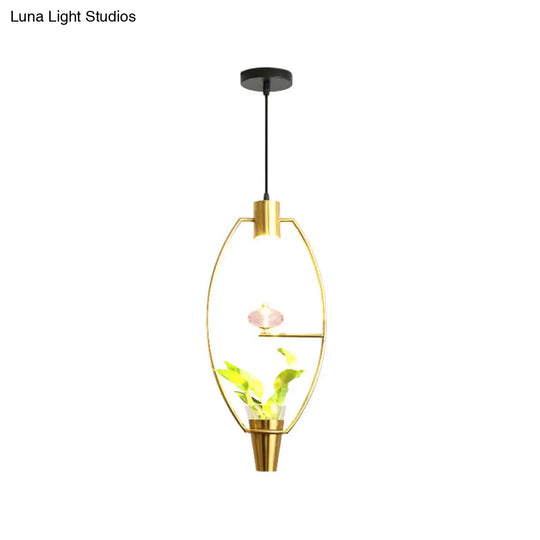 Modern Metal Led Pendant Light With Plant Container - Black/Gold Finish