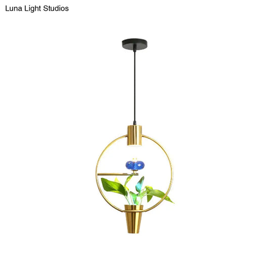 Modern Metal Led Pendant Light With Plant Container - Black/Gold Finish