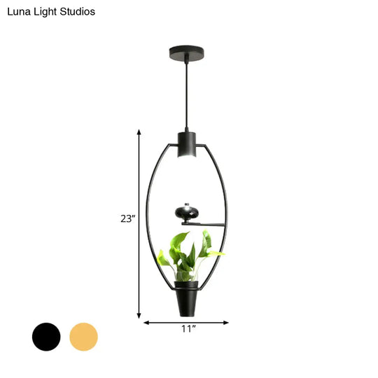 Modern Metal Led Pendant Light In Loft Black/Gold With Adjustable Shape For Dining Room And Plant