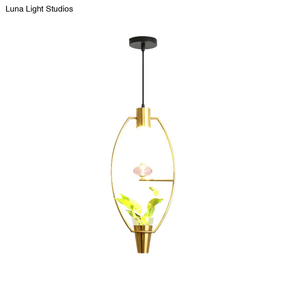 Modern Metal Led Pendant Light In Loft Black/Gold With Adjustable Shape For Dining Room And Plant