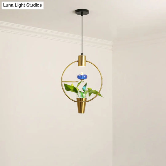 Modern Metal Led Pendant Light In Loft Black/Gold With Adjustable Shape For Dining Room And Plant