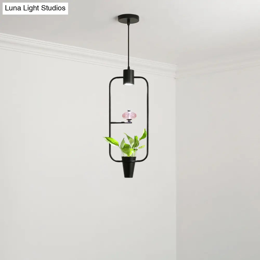 Modern Metal Led Pendant Light In Loft Black/Gold With Adjustable Shape For Dining Room And Plant