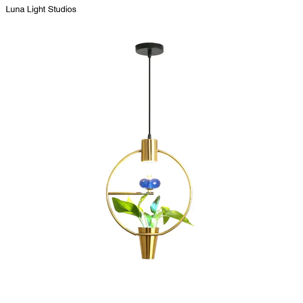 Modern Metal Led Pendant Light In Loft Black/Gold With Adjustable Shape For Dining Room And Plant