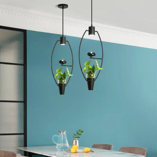 Modern Metal Led Pendant Light In Loft Black/Gold With Adjustable Shape For Dining Room And Plant