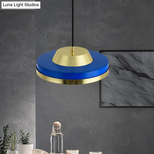 Blue And Brass Metal Flying Saucer Pendant Light With Led For Modern Bedroom Ceiling