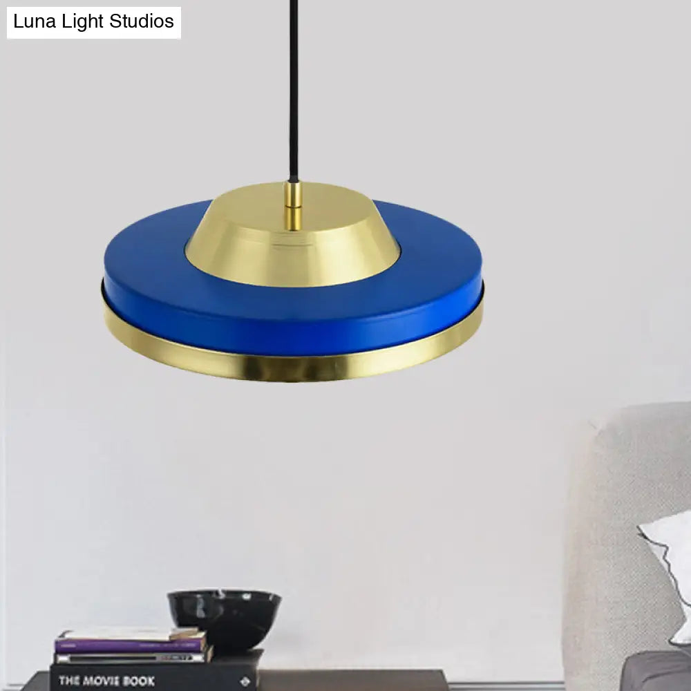 Blue And Brass Metal Flying Saucer Pendant Light With Led For Modern Bedroom Ceiling