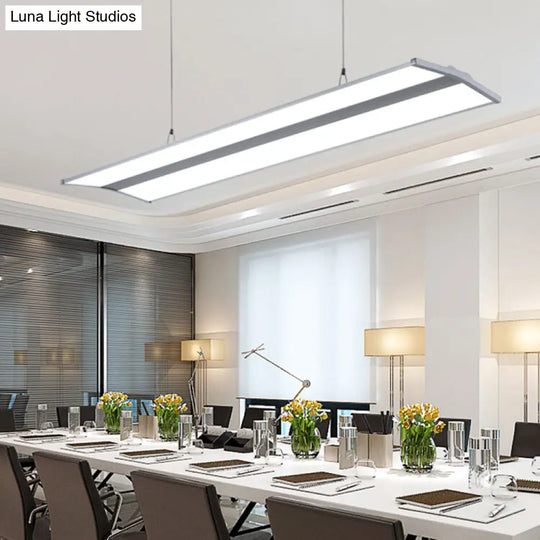 Modern Rectangular Led Pendant Light 23.5/47 Silver Ceiling Lamp Kit With White Acrylic Diffuser /