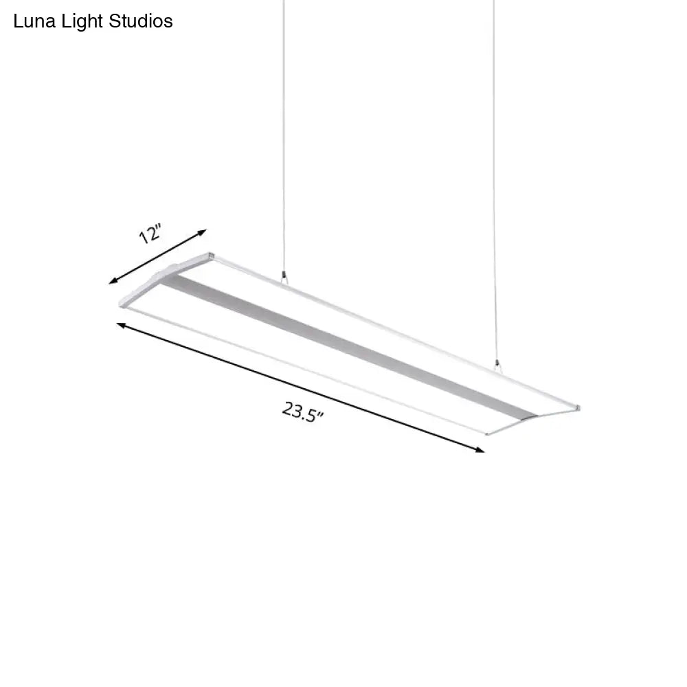 Modern Rectangular Led Pendant Light 23.5/47 Silver Ceiling Lamp Kit With White Acrylic Diffuser