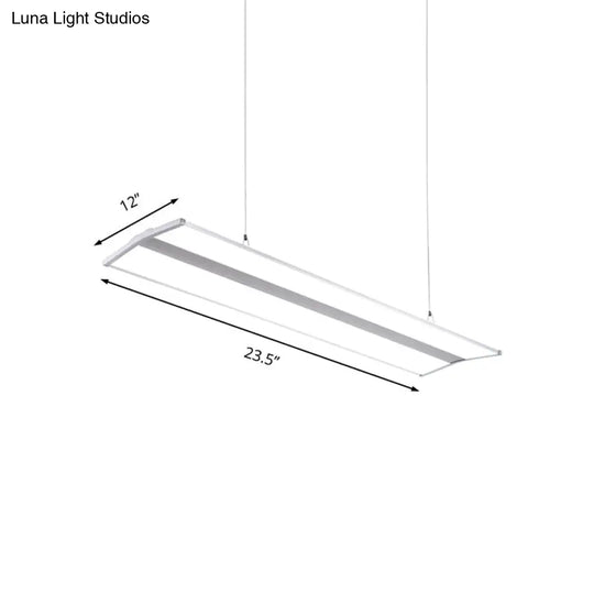 Modern Rectangular Led Pendant Light 23.5/47 Silver Ceiling Lamp Kit With White Acrylic Diffuser