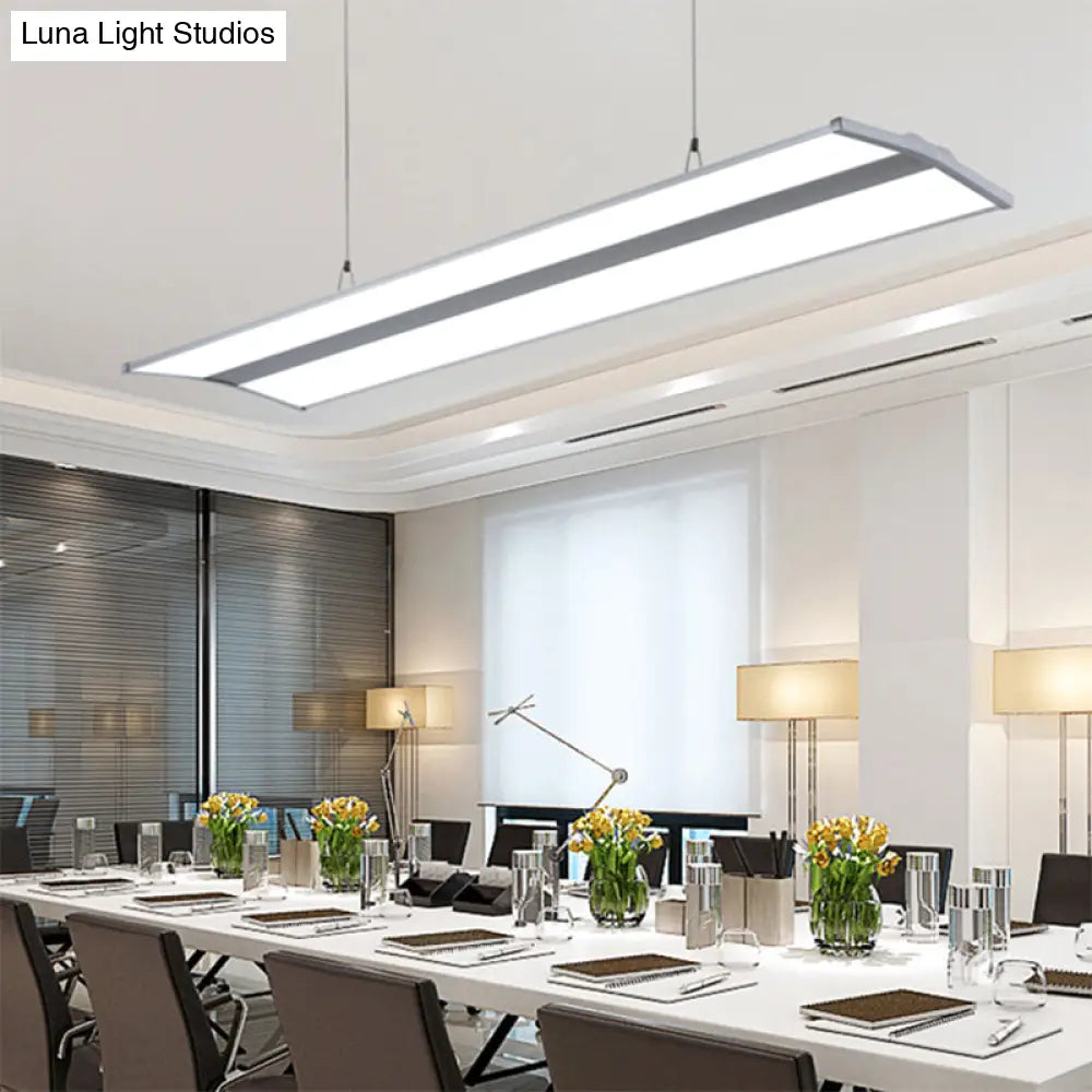 Modern Rectangular Led Pendant Light 23.5/47 Silver Ceiling Lamp Kit With White Acrylic Diffuser