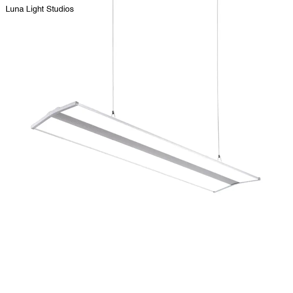 Modern Rectangular Led Pendant Light 23.5/47 Silver Ceiling Lamp Kit With White Acrylic Diffuser