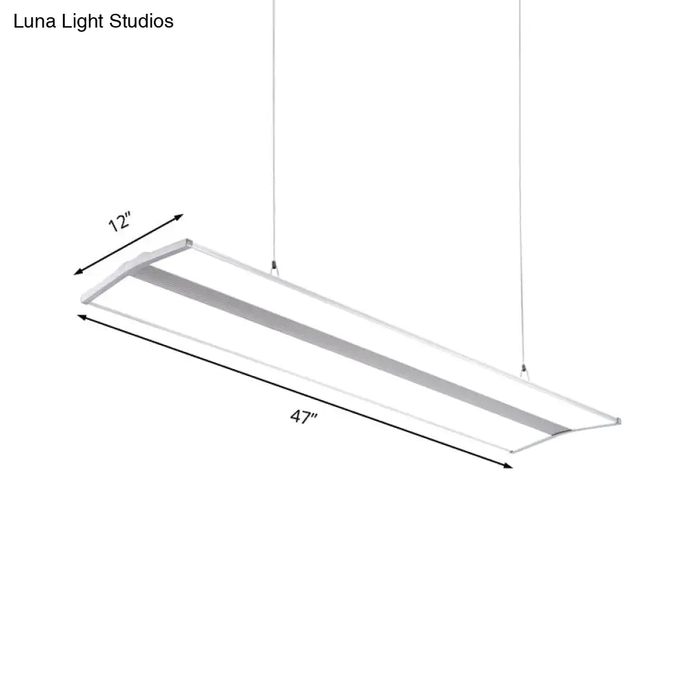 Modern Rectangular Led Pendant Light 23.5/47 Silver Ceiling Lamp Kit With White Acrylic Diffuser