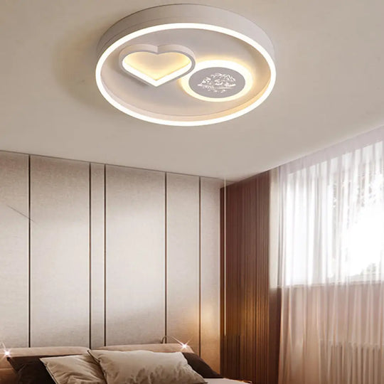 Modern Metal Led Round Flush Light In White/Brown For Living Room Ceiling - Warm/White Indoor