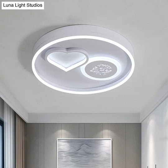 Modern Metal Led Round Flush Light In White/Brown For Living Room Ceiling - Warm/White Indoor