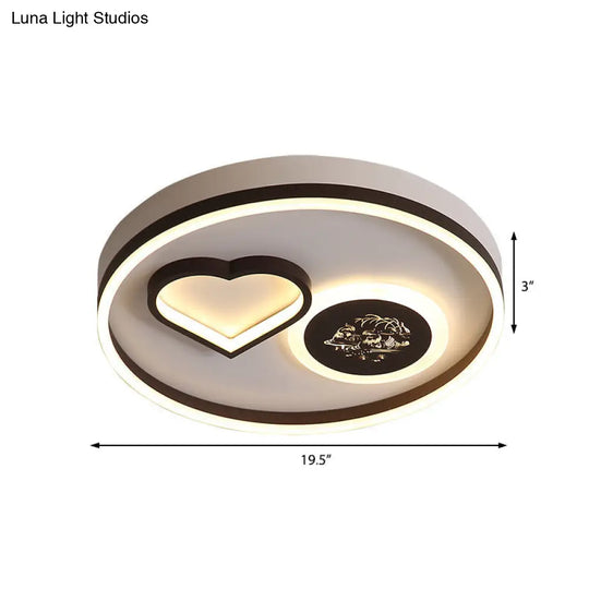 Modern Metal Led Round Flush Light In White/Brown For Living Room Ceiling - Warm/White Indoor