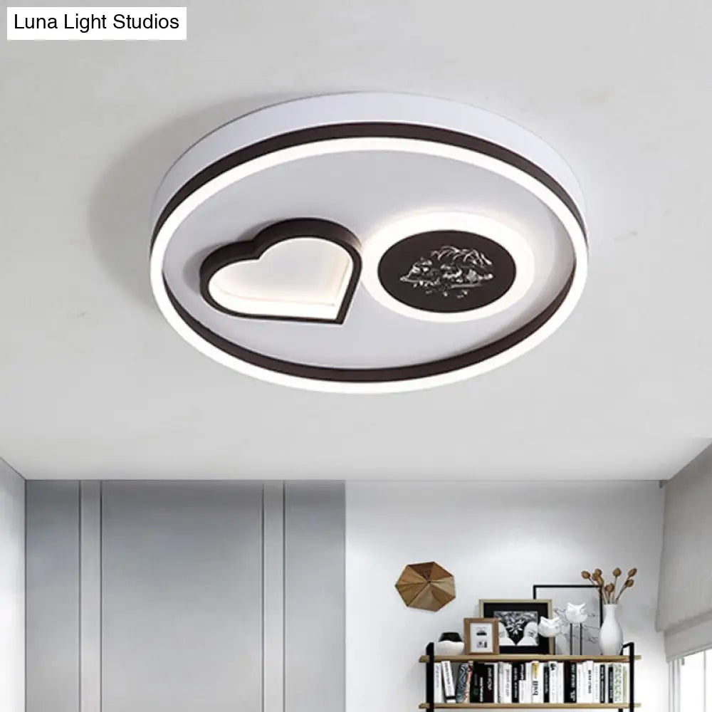 Modern Metal Led Round Flush Light In White/Brown For Living Room Ceiling - Warm/White Indoor