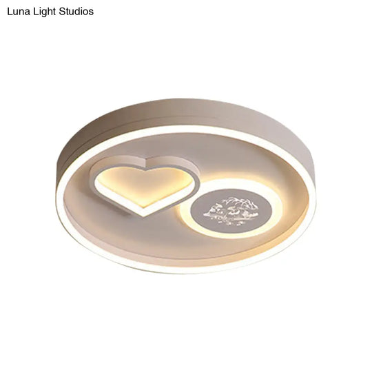 Modern Metal Led Round Flush Light In White/Brown For Living Room Ceiling - Warm/White Indoor